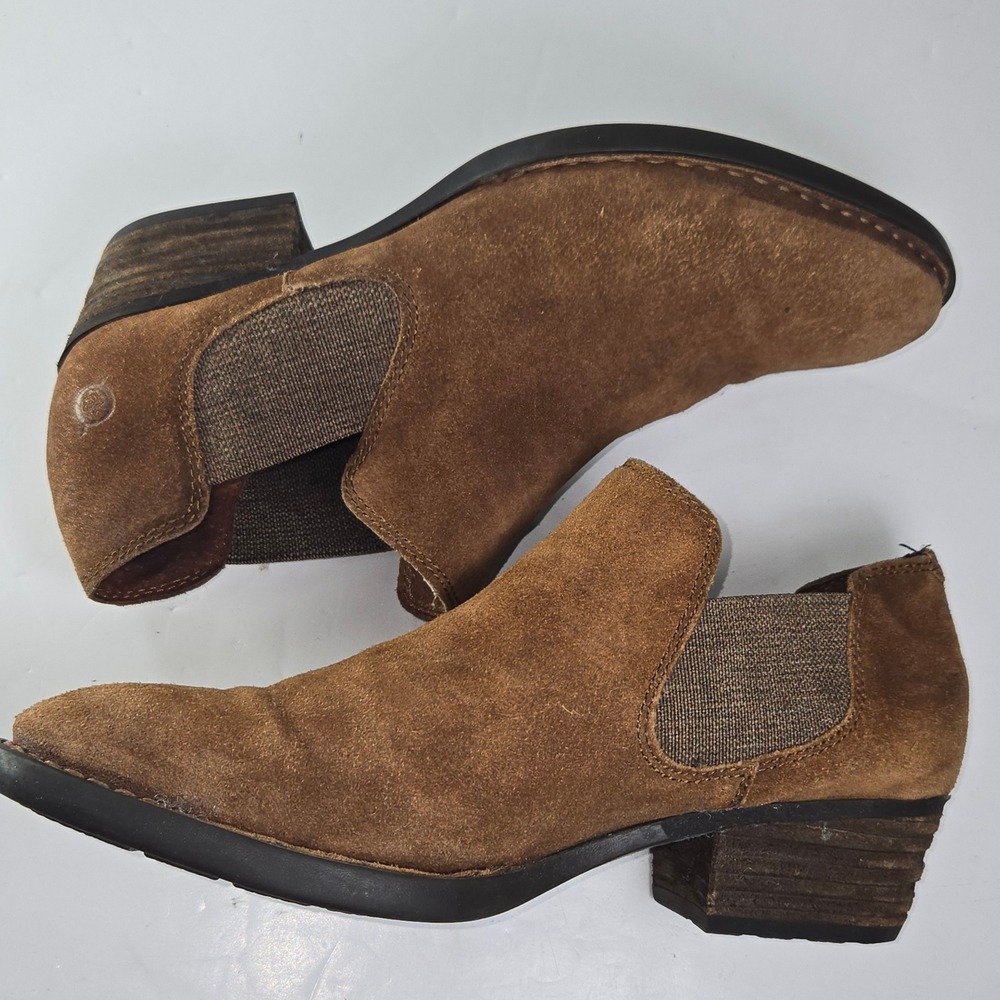 Born Brown Suede Pointed Toe Chelsea Booties Block Heel Ankle Boots Women US 8 - Picture 6 of 9